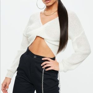 Cream Fluffy Twist Front Cropped Sweater LARGE